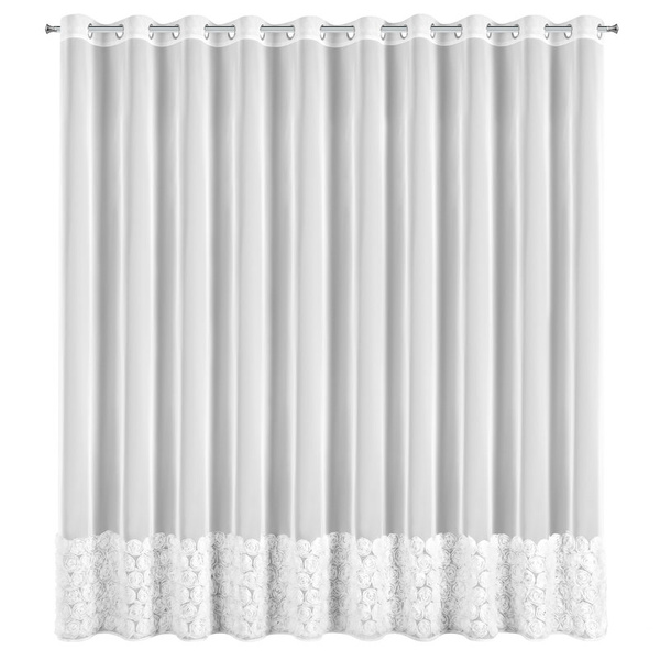 Bijela mrežasta zavjesa ukrašena 3D aplikacijom ruže, 350x250 cm - ROSES3 - Eva Minge