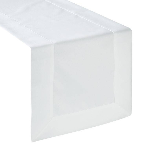 Trkač za stol klasični bijeli s elegantnom dvostrukom prirubnicom, otporan na mrlje 40x140 Aleksa