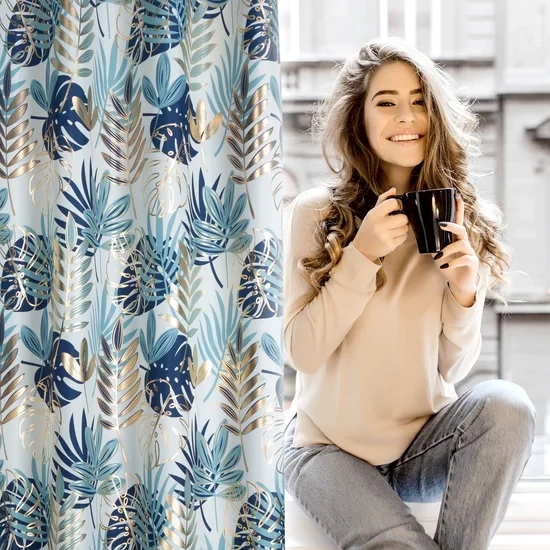 Zavjesa 140x250 s motivom egzotičnog lišća i sjajnim printom Malta