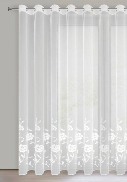Bijela zavjesa od fine mreže ukrašena izvezenim cvijećem, 350x250 cm, NATALI 
