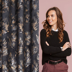 Crna zavjesa od mekog baršuna sa sjajnim printom palminog lišća 140x250 Gloria 