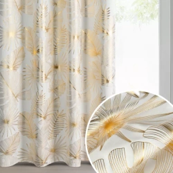 Krem i zlatna tkana zavjesa ukrašena sjajnim egzotičnim motivom lišća, 140x250 cm, zlatne ušice - ZARIA