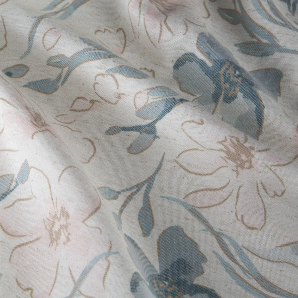 Okrugli stolnjak fi 150 cm s otisnutim pastelnim motivom cvijeća Ines 10 s dodatkom lana