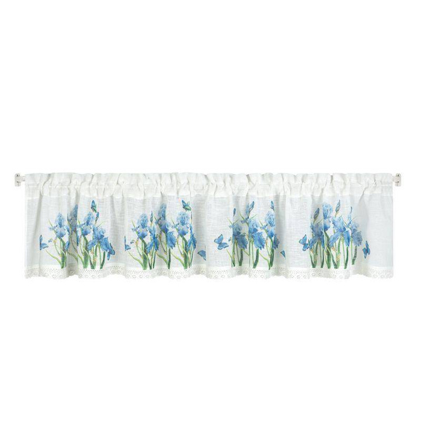 kuhinjska zavjesa od etamina ukrašena printom cvijeća i čipkom 150X30 cm  ALA