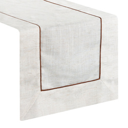 Trkač za stol prirodni stolnjak s ukrasnim volanima i smeđim rubom 40x180 s dodatkom lana Natura 09
