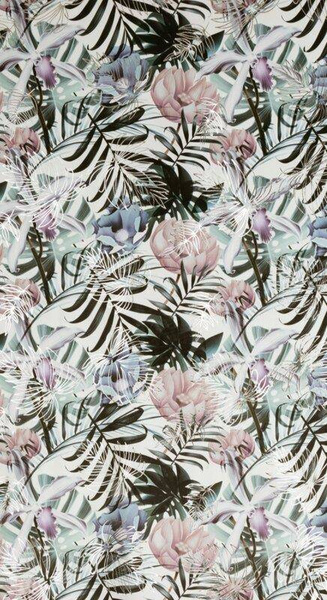 Zavjesa bijela, srebrna s uzorkom egzotičnog lišća od baršuna 140x250 cm MALIBU