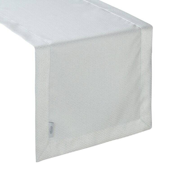 Nadstolnjak 40x200 ukrašen srebrnim sjajnim koncem u geometrijskom uzorku s elegantnom trakom Jowita