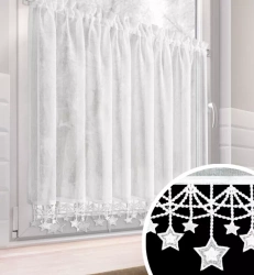 Bijela kuhinjska zavjesa od gaze ukrašena božićnim zvijezdama, tunel 150x90 cm - XMAS