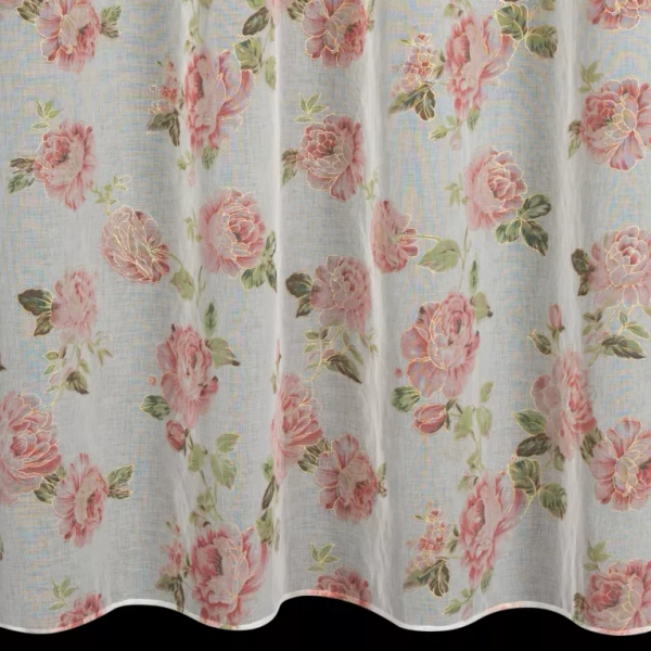 Zavjesa 140x250 ukrašena printom ruža s dodatkom zlata, izrađena od gaze, MELA 