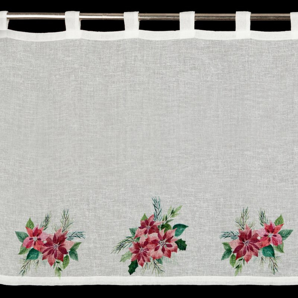 Božićna kuhinjska zavjesa, bijela i crvena, ukrašena printom božićne zvijezde, 150x90 cm, tregeri - XSMAS 3