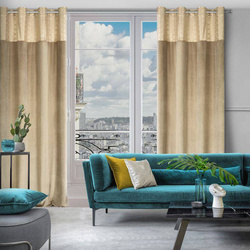 Baršunasta zavjesa s ukrasnom trakom i svijetlozlatnim geometrijskim printom na gornjem dijelu 140x250 Elen