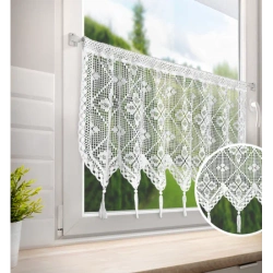 Ažurna kuhinjska zavjesa 150x60 u boho stilu s ukrasnim resicama MARTHA