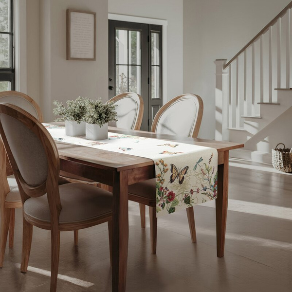 Goblen nadstolnjak 40x100 ukrašen tkanim cvjetnim motivom 