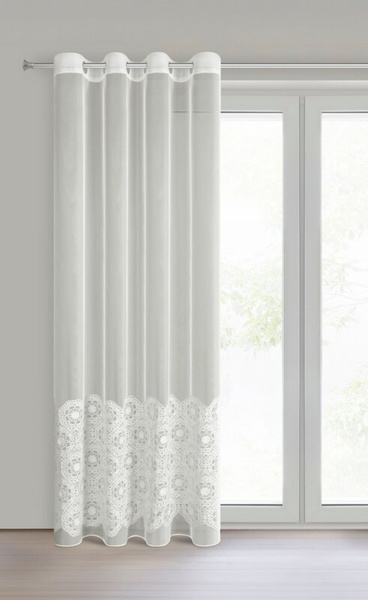 Zavjesa od peruanske tkanine ukrašena aplikacijom prirodna boja 140x250 cm - LIZA