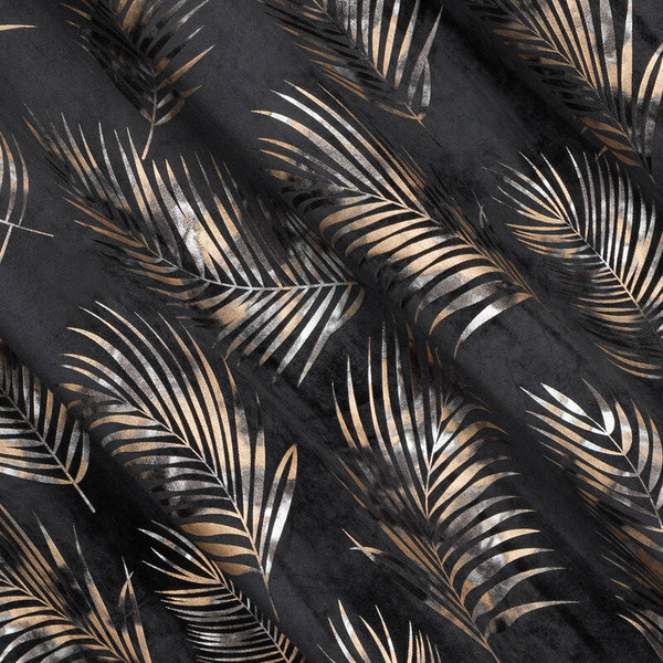 Crna zavjesa od mekog baršuna sa sjajnim printom palminog lišća 140x250 Gloria 