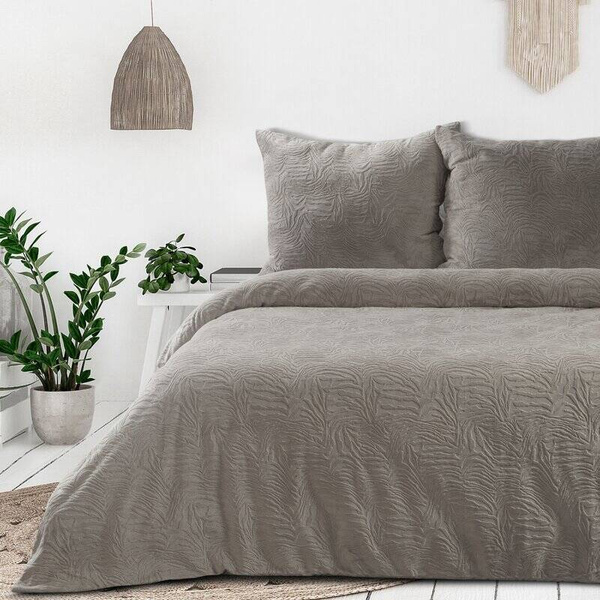 Komplet posteljine 160x200 FLANO od baršunaste tkanine s reljefnim uzorkom palminog lišća