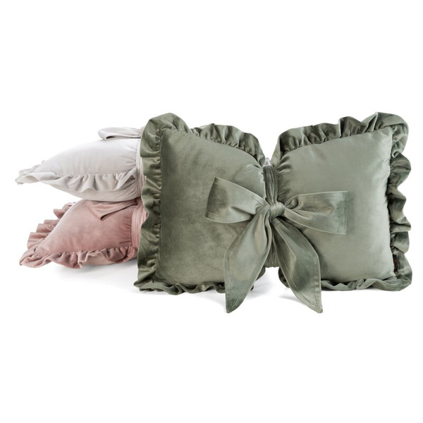 Baršunasti jastuk s punjenjem u obliku mašne 55x35 cm, obrubljen volanima,