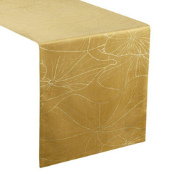 Nadstolnjak od baršuna s nježnim svijetlozlatnim listovima lopoča  35 x 220 cm Blink 18