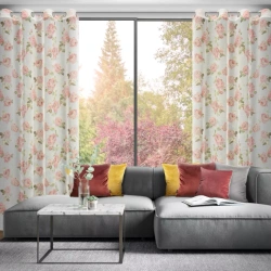 Zavjesa 140x250 ukrašena printom ruža s dodatkom zlata, izrađena od gaze, MELA 