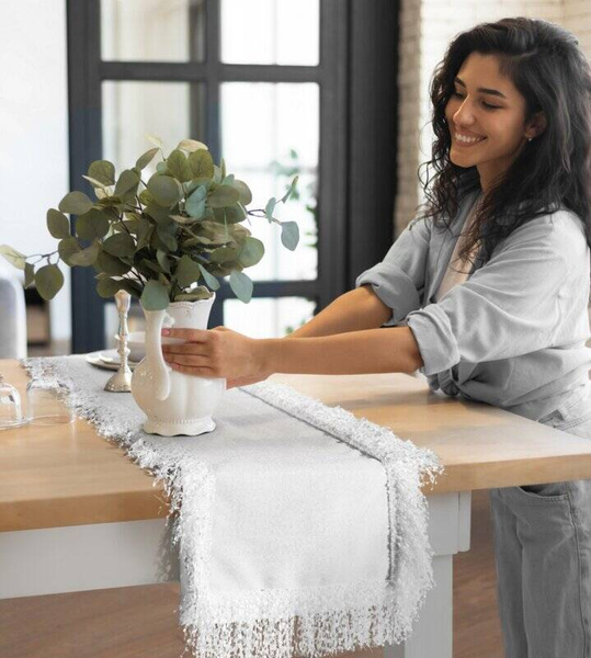 PREMIUM stolnjak 85x85 ukrašen lepršavim resama Jasper