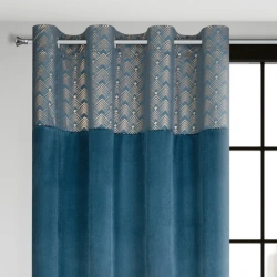 Baršunasta zavjesa s ukrasnom trakom i svijetlozlatnim geometrijskim printom na gornjem dijelu 140x250 Elen