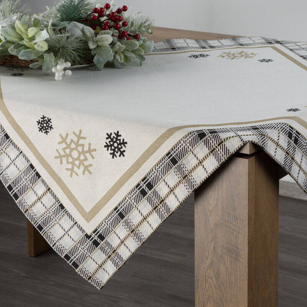 Stolnjak goblen s motivom zlatne pahulje i ukrasnim kariranim rubom 90x90 Angel