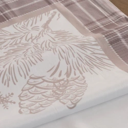 Baršunasti stolnjak, salveta 85x85 s božićnim motivom i ukrasnim kariranim rubom Holly