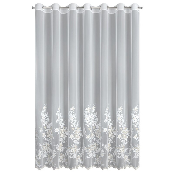 Krem mrežasta zavjesa ukrašena vezom s koncem boje šampanjca, 300x250 cm - ALIRA