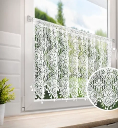 Ažurirana zavjesa za kuhinju 150x60 u boho stilu ukrašena suptilnim resama Moly