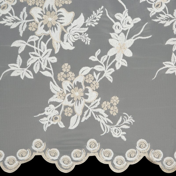 Krem mrežasta zavjesa ukrašena vezom s koncem boje šampanjca, 140x250 cm - ALIRA