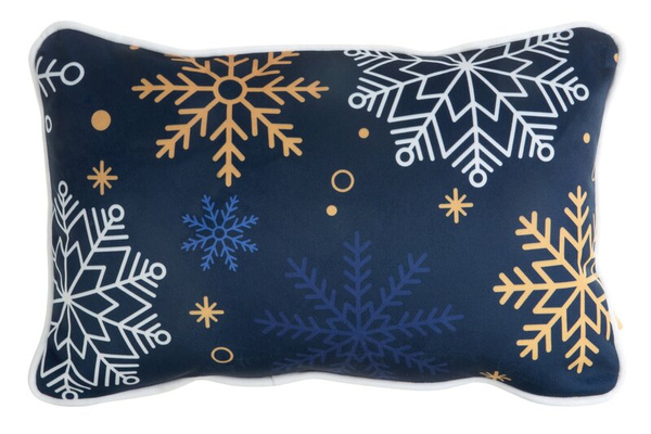 Jastučnica 30x45 cm baršunasta, tamnoplava i bijela, ukrašena printom pahuljica CAROL