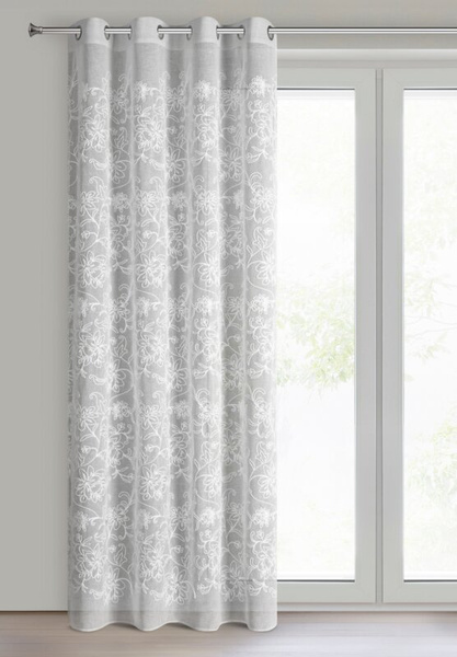 Zavjesa od tkanine prirodnog izgleda ukrašena šenil vezom, 140x250 cm - LILY