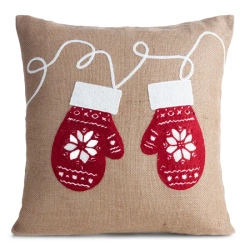 Božićna jastučnica s aplikacijom s rukavicama lan 45x45