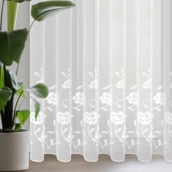 Bijela zavjesa od fine mreže ukrašena izvezenim cvijećem, 350x250 cm, NATALI 