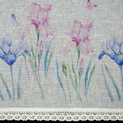 Bijela kuhinjska zavjesa od gaze ukrašena cvjetnim printom i čipkom, 150x60 cm, DOLOREZ tunel