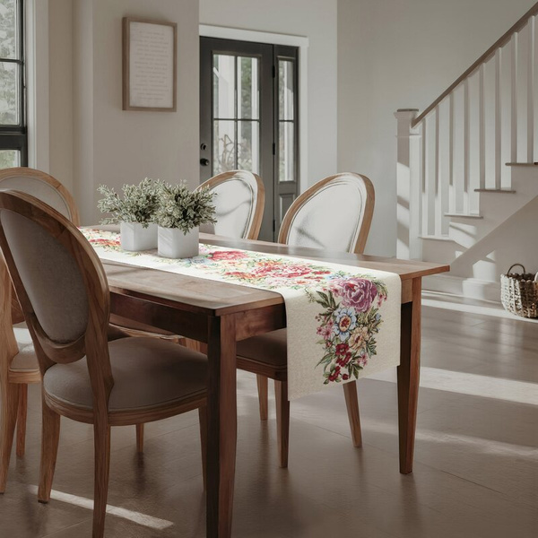 Goblen nadstolnjak 40x100 ukrašen tkanim cvjetnim motivom 