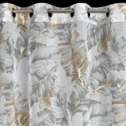 Bež zavjesa s printom lišća od gaze i srebrnim detaljima, 140x250 cm - LAYLA