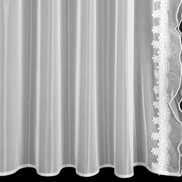 Set od 2 bijele zavjese ukrašene čipkom s biserima, uključujući špagu, 140x270 cm LARIS traka