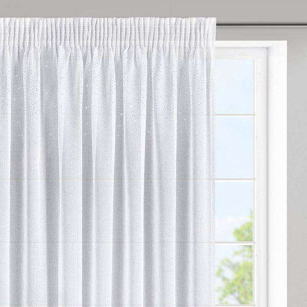Bijela zavjesa ukrašena srebrnim kamenčićima na traci 400x145 cm bijela boja Nadine