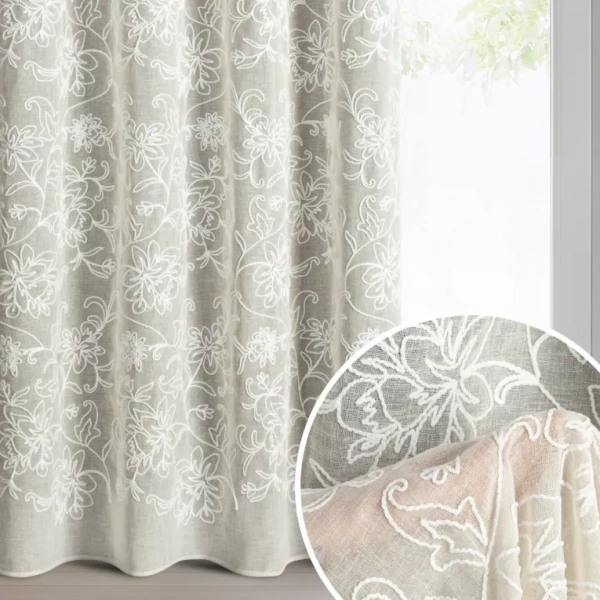 Zavjesa od tkanine prirodnog izgleda ukrašena šenil vezom, 140x250 cm - LILY