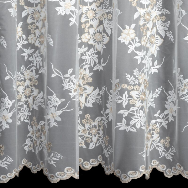 Krem mrežasta zavjesa ukrašena vezom s koncem boje šampanjca, 300x250 cm - ALIRA