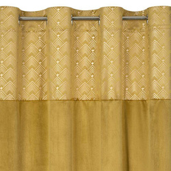 Baršunasta zavjesa s ukrasnom trakom i svijetlozlatnim geometrijskim printom na gornjem dijelu 140x250 Elen