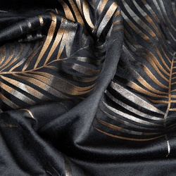 Crna zavjesa od mekog baršuna sa sjajnim printom palminog lišća 140x250 Gloria 