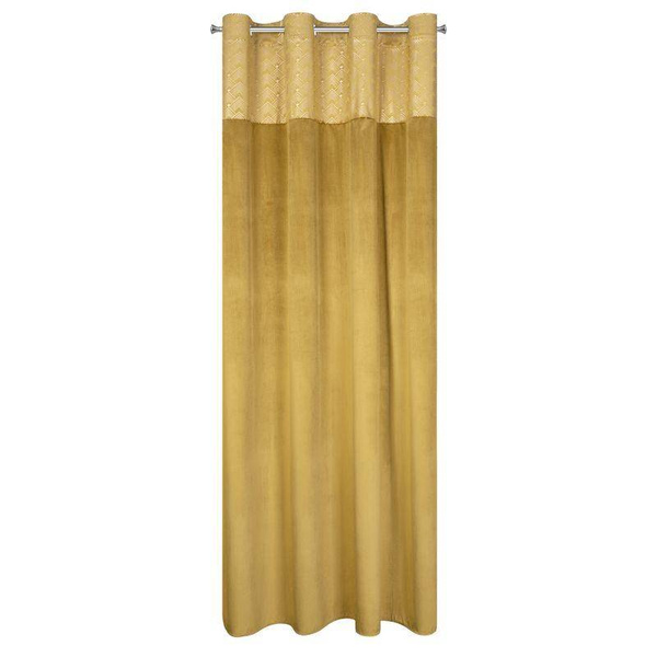 Baršunasta zavjesa s ukrasnom trakom i svijetlozlatnim geometrijskim printom na gornjem dijelu 140x250 Elen