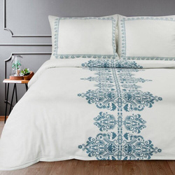 Ekskluzivna posteljina 220x200 cm pamučni saten, bijela, tamnoplava s ornamentalnim uzorkom Reina Line