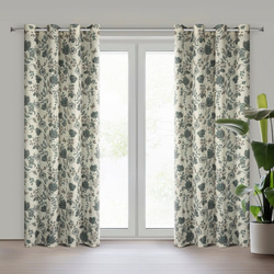 Prirodno plava zavjesa 140x250 od tkanine s dodatkom lana, ukrašena biljnim printom - TALI