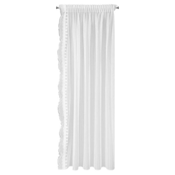 Set od 2 bijele zavjese ukrašene čipkom s biserima, uključujući špagu, 140x270 cm LARIS traka
