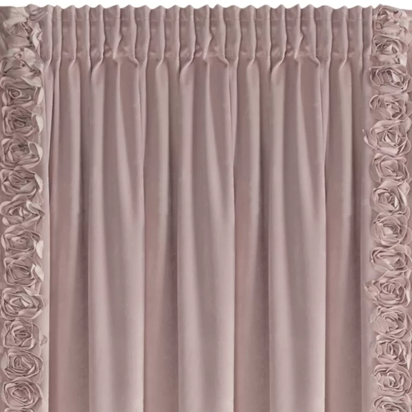 Ekskluzivna baršunasta zavjesa ukrašena 3D aplikacijom ruže 140x270 cm traka - ROSES Eva Minge
