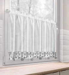 Bijelo-srebrna kuhinjska zavjesa od gaze ukrašena božićnim zvijezdama, tunel 150x60 cm - XMAS