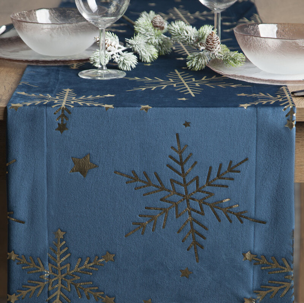 Božićni nadstolnjak za stol 40x140 cm, baršun ukrašen pahuljicama